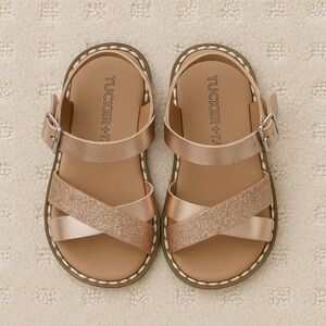 Tucker + Tate Toddler Sandals Size 9 Rose Gold Glitter Strap Buckle Closure